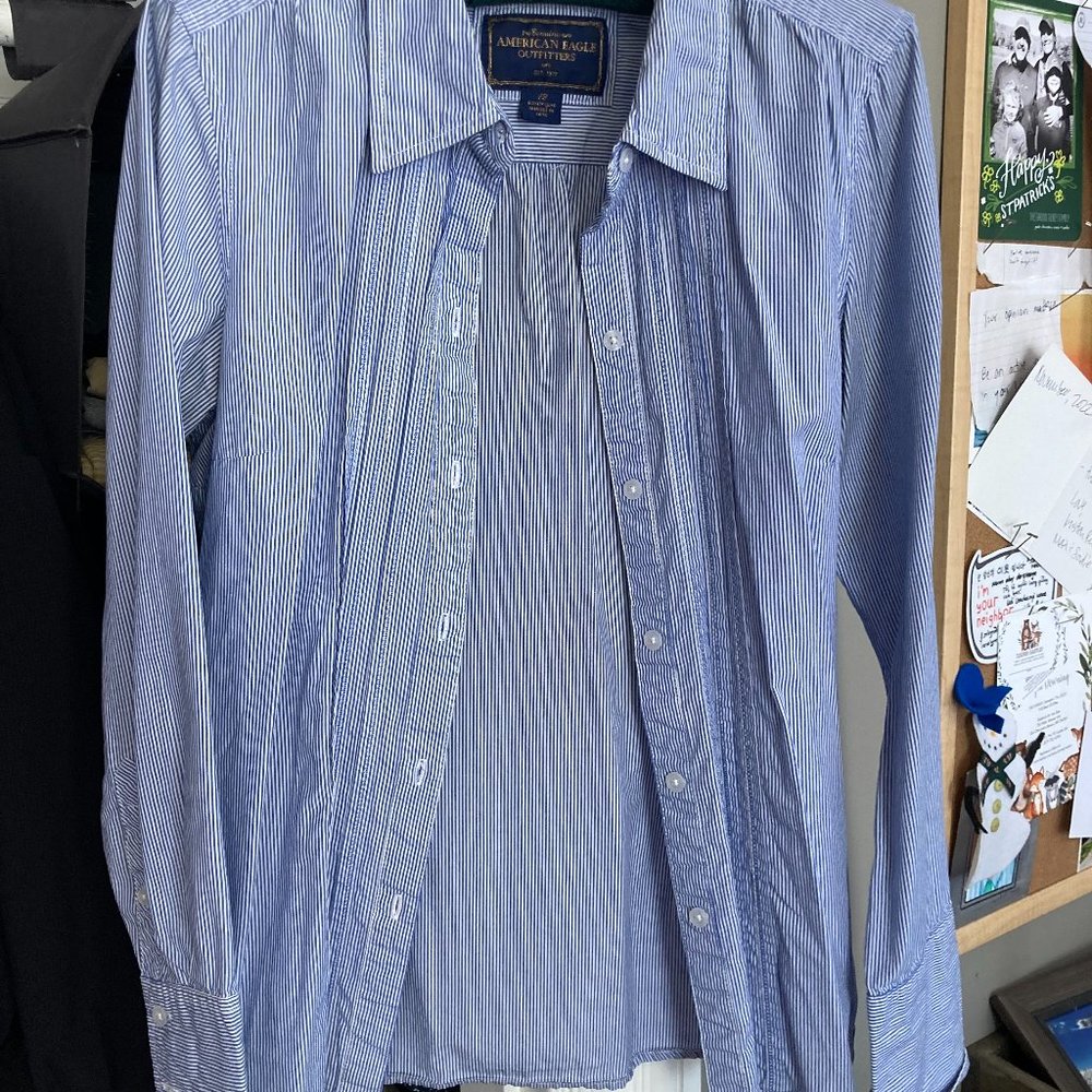 American Eagle Pinstriped Blue Collared shirt, Women size 12